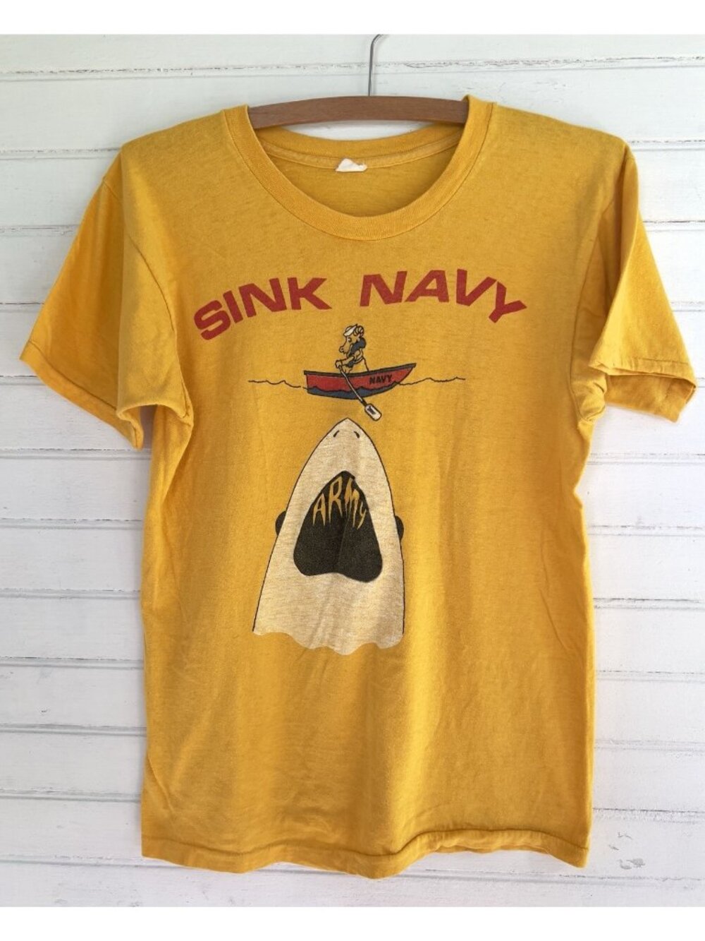 Vintage Single Stitch 1970s Army vs. Navy "Jaws" Spoof Tee Shirt